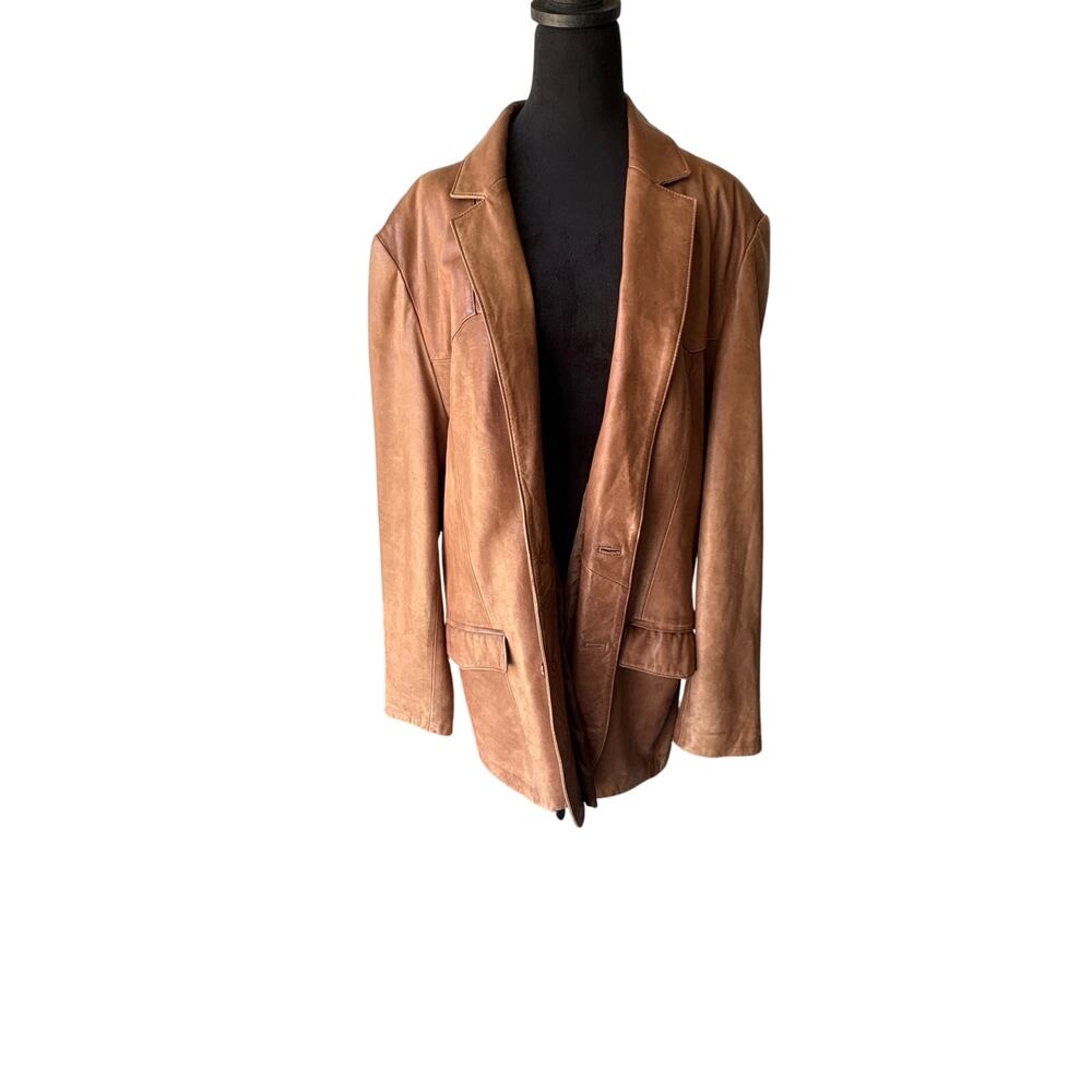 Overland Men's Tan Cognac Buttery Soft Leather Blazer Jacket Size 44